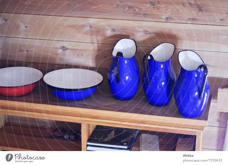 car wash Bowl Clean Shelves Wood Jug Soft Country house Rustic style room Blue Red Exceptional Distinctive Accumulation Open Room Things Wash Colour photo