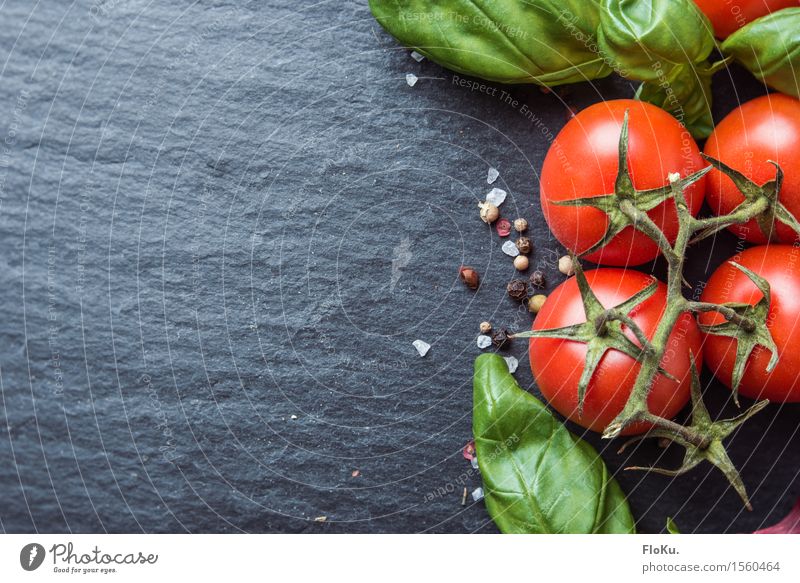 Tomato basil on slate Food Vegetable Lettuce Salad Herbs and spices Nutrition Organic produce Vegetarian diet Diet Italian Food Kitchen Fresh Healthy Delicious