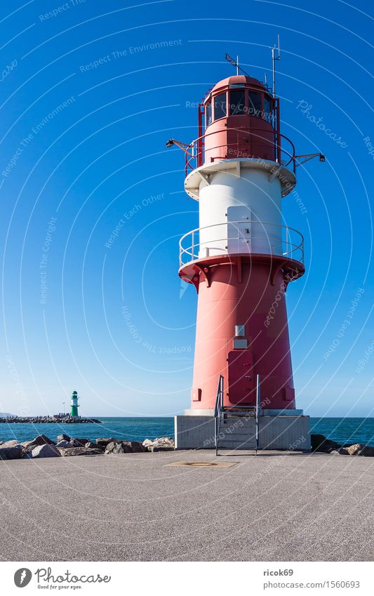 Pier lights in Warnemünde Vacation & Travel Tourism Ocean Nature Landscape Water Coast Baltic Sea Tower Lighthouse Tourist Attraction Landmark Stone Blue Green