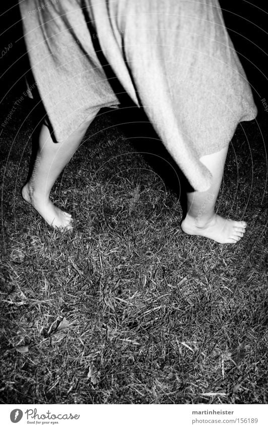 barefoot 2 Barefoot Woman Grass Winter Cold Night Dark Black & white photo Crazy Loneliness Feet Lawn