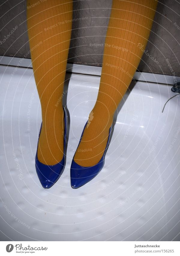 Caliph Stork Legs Woman High heels Footwear Blue Tights Yellow Shower (Installation) Pure Household Quality leg clean Juttas snail Take a shower Shower tub