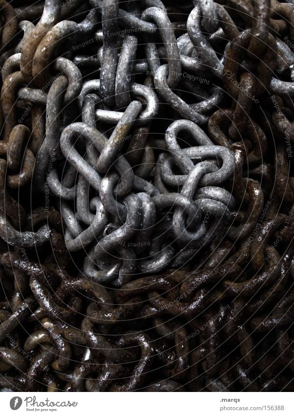 In Chains Colour photo Subdued colour Exterior shot Craft (trade) Construction site Metal Rust Lie Old Dirty Dark Gray Black Silver Safety Distress Aggression