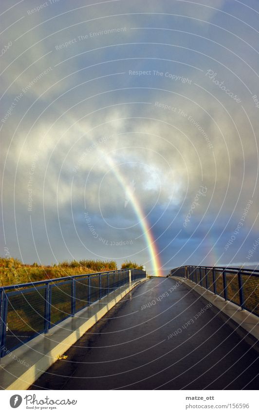 somewhere under the rainbow Rainbow Weather Nature Sky Prismatic colors Colour Thunder and lightning Bridge Autumn lucky bear Multicoloured Clouds Hail Gale