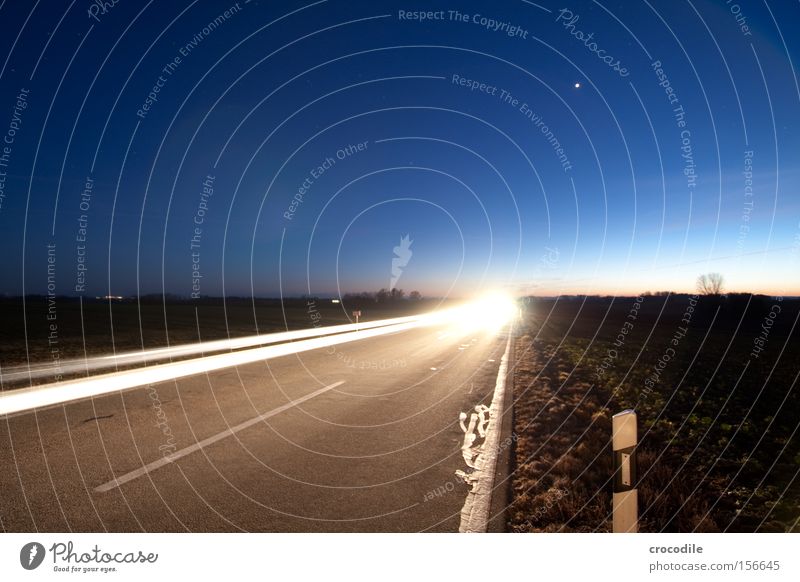 Speed of light ll Street Motor vehicle Driving Pole Reflection Rear light Stars Sky Night Traffic infrastructure Long exposure Beautiful Reflection & Reflection