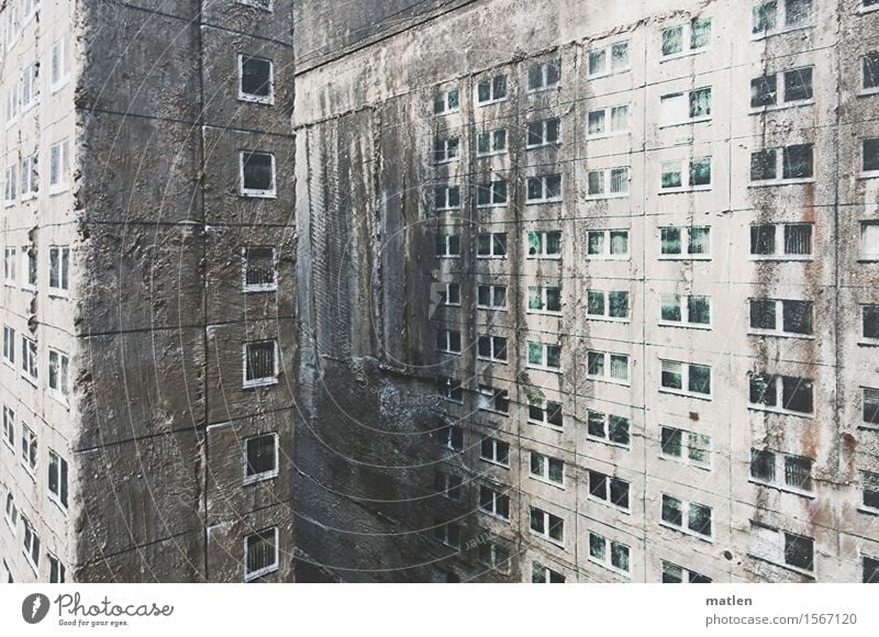 inner-city densification Deserted House (Residential Structure) High-rise Wall (barrier) Wall (building) Facade Window Dark Gray White Lighting Decoration