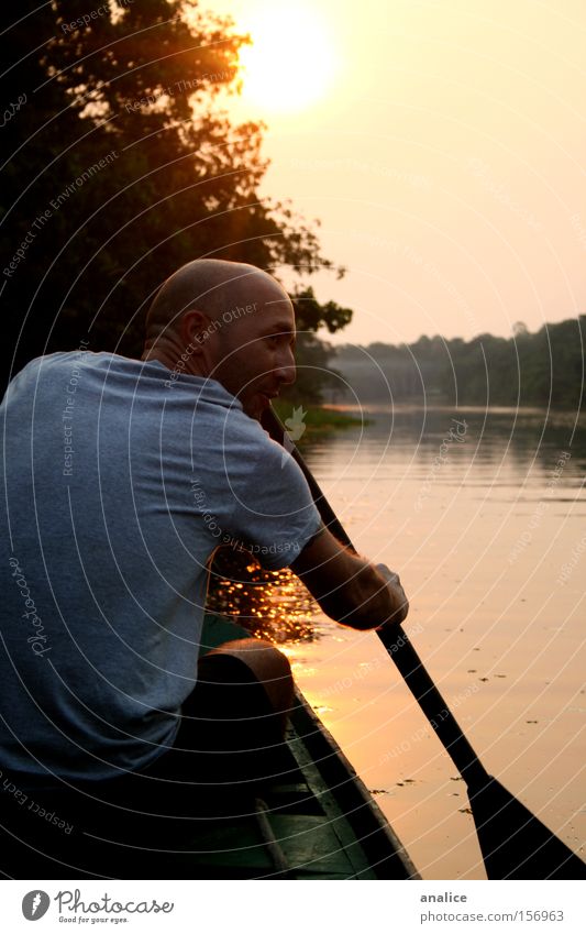 venezian blood Sun Sports Aquatics Masculine Man Adults Back 1 Human being Nature Water Sunrise Sunset Forest River Transport Navigation Fishing boat