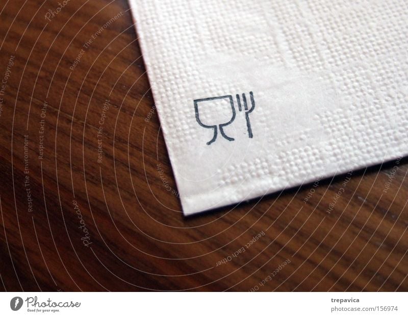 essen Communicate symbol besteck komunikation Napkin tisch Restaurant braun weiss papier gabel