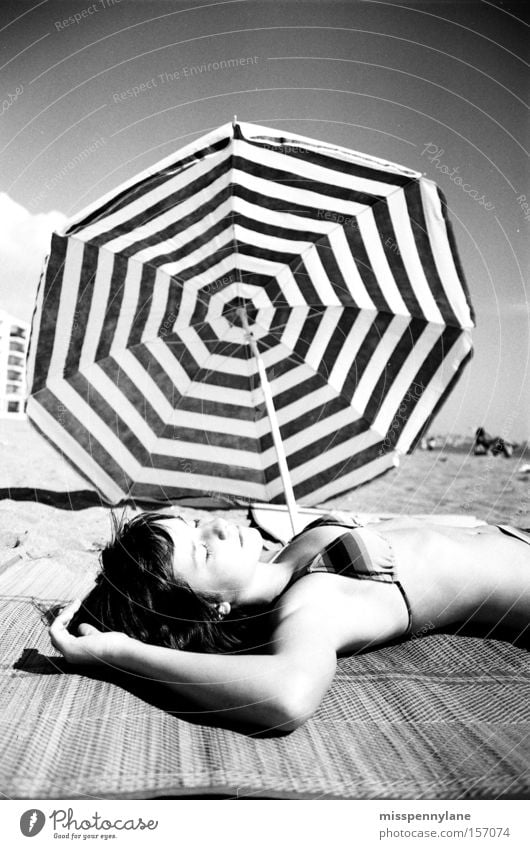 seventies Sunshade Bikini Beach Spain Ocean Beach mat Relaxation Summer Coast little sister
