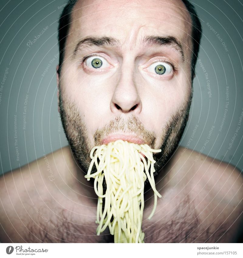 To puke Spaghetti Noodles Man Portrait photograph Nutrition Vomiting Lifeless Nausea Delicious Appetite Joy Alcohol-fueled Eating