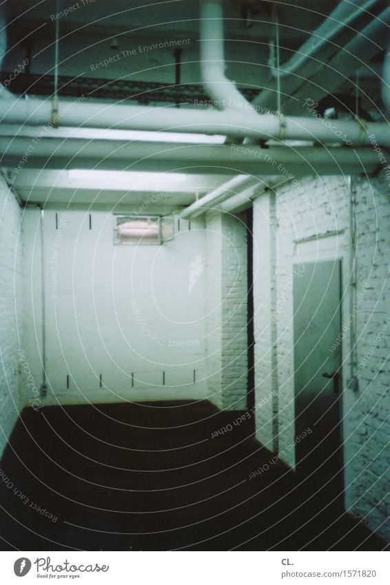 In the cellar Flat (apartment) House (Residential Structure) Room Cellar Wall (barrier) Wall (building) Door Conduit Creepy Green Black Analog Colour photo