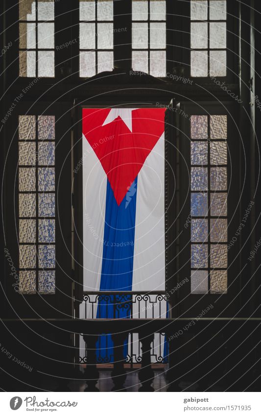 * Museum Havana Cuba Capital city Manmade structures Building Facade Window Door Tourist Attraction Monument Sign Flag Historic Blue Brown Red White Uniqueness