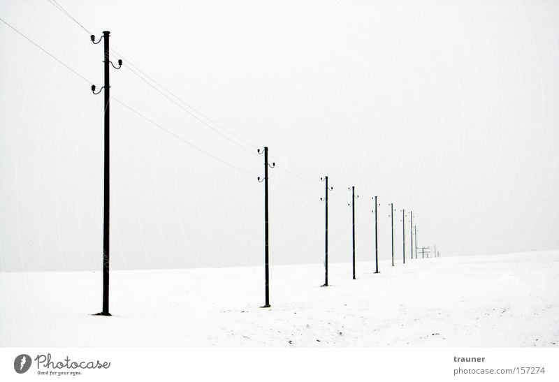 Lost in nowhere Black & white photo Exterior shot Deserted Twilight Contrast Winter Snow Cable Entertainment electronics Telecommunications Energy industry