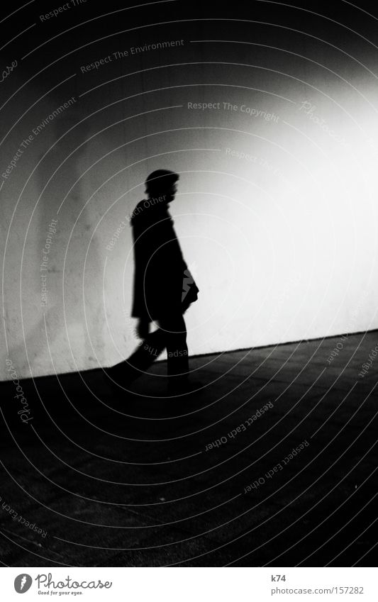 en passant Going Pedestrian Human being Shadow Silhouette Black & white photo Man Upward Corridor Walking