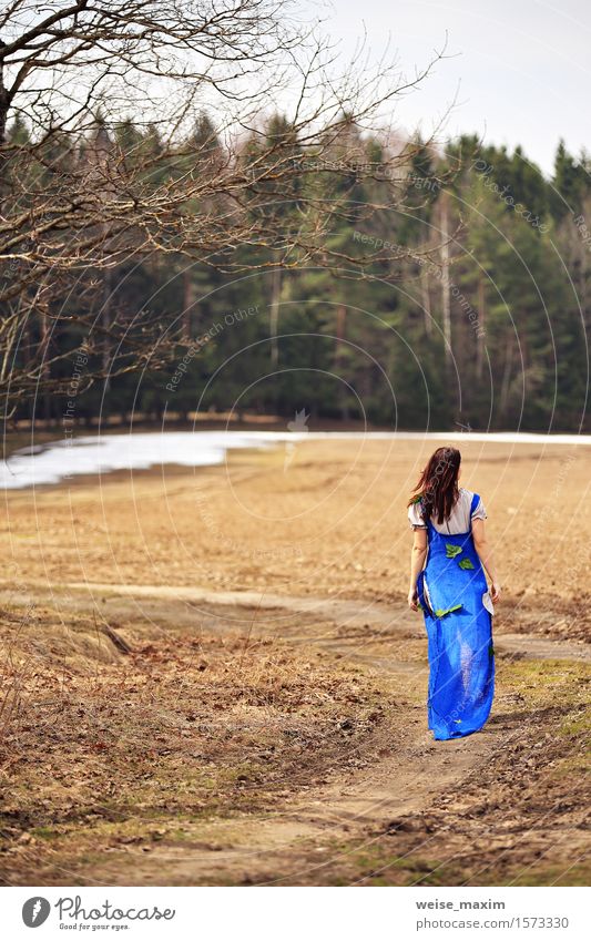 Young woman in spring countryside scenery Lifestyle Joy Happy Beautiful Wellness Vacation & Travel Adventure Freedom Summer Snow Human being