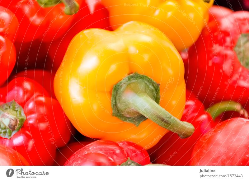 Red and yellow raw pepper Vegetable Vegetarian diet Yellow food orange bell healthy ripe Raw colorful Organic Colour photo