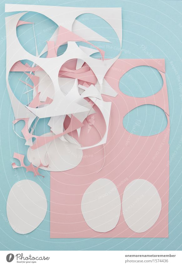 Easter workshop IV Art Work of art Esthetic Handicraft Paper Wastepaper Paper mill Scrap of paper Pink Blue Structures and shapes Symmetry Chaos Colour photo