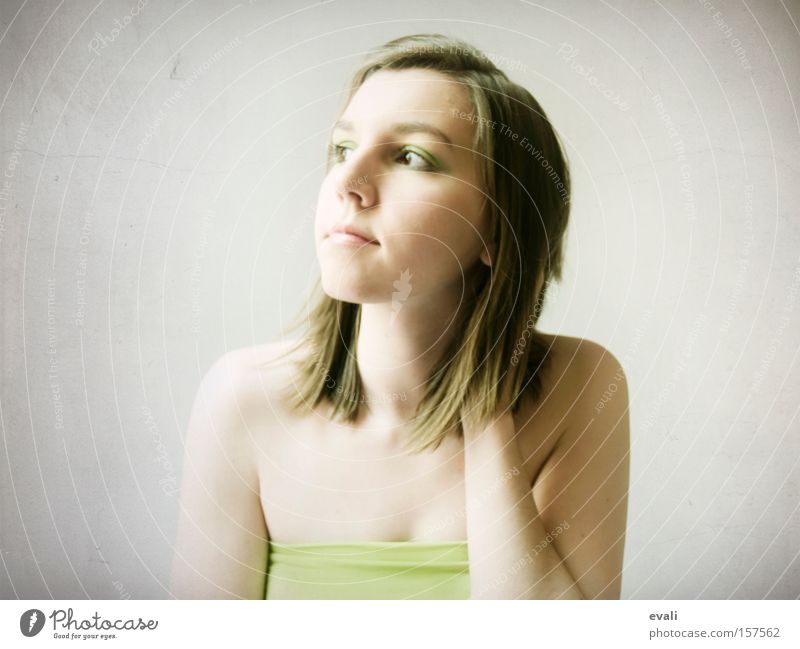I am green today Portrait photograph Woman Face Green Looking ponder