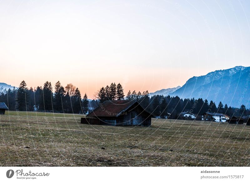 Grainau at sunset Landscape Sunrise Sunset Spring Field Forest Alps Mountain Bavaria Europe Small Town Detached house Contentment Peaceful Serene Calm