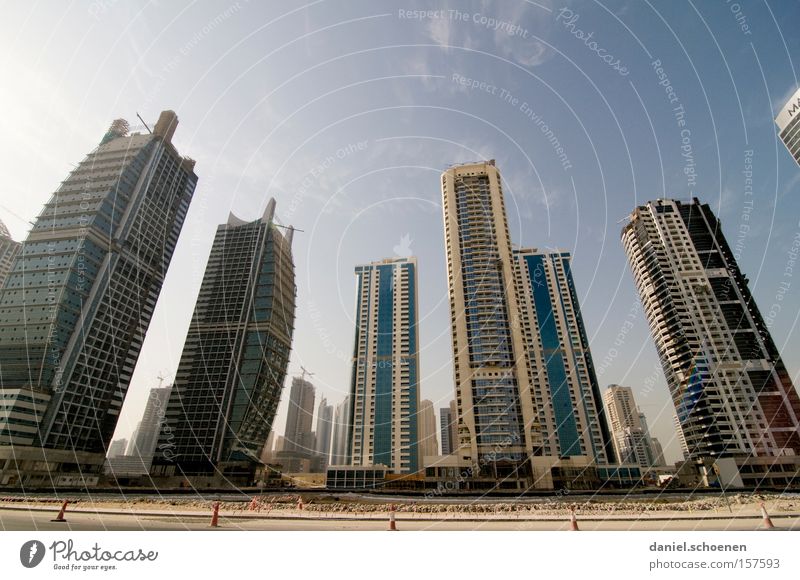 Metropolis 7 Dubai Town Skyline High-rise Movement Transport Motor vehicle Street Living or residing Flat (apartment) Arabia Growth Traffic infrastructure