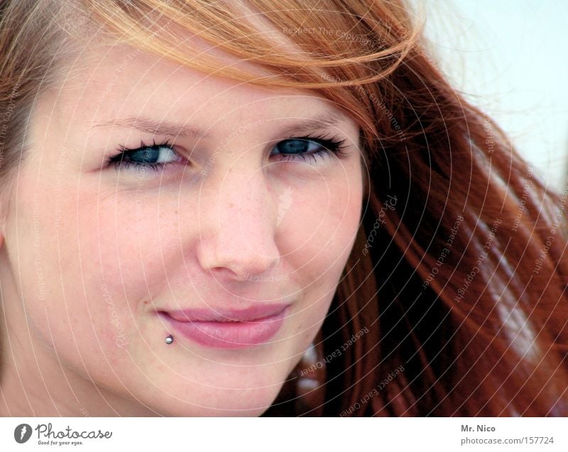 Shining Star Piercing Face Skin Lips Enchanting pretty Laughter Complexion Red-haired Woman Joy Eyes Nature Hair and hairstyles portrait Looking Smiling
