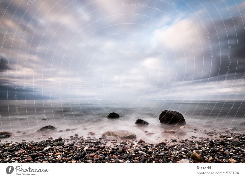 Sea of stones Environment Landscape Water Sky Clouds Climate Weather Bad weather Storm Wind Waves Coast Beach Baltic Sea Ocean Blue Black White Stone Stony