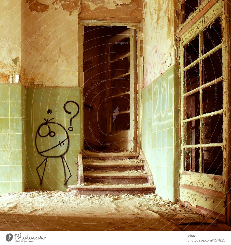 Expectation? Old building Story Hallway Dirty Tagger Redecorate Derelict Location Architecture Fear Panic Door Loneliness Stairs squatter Painter