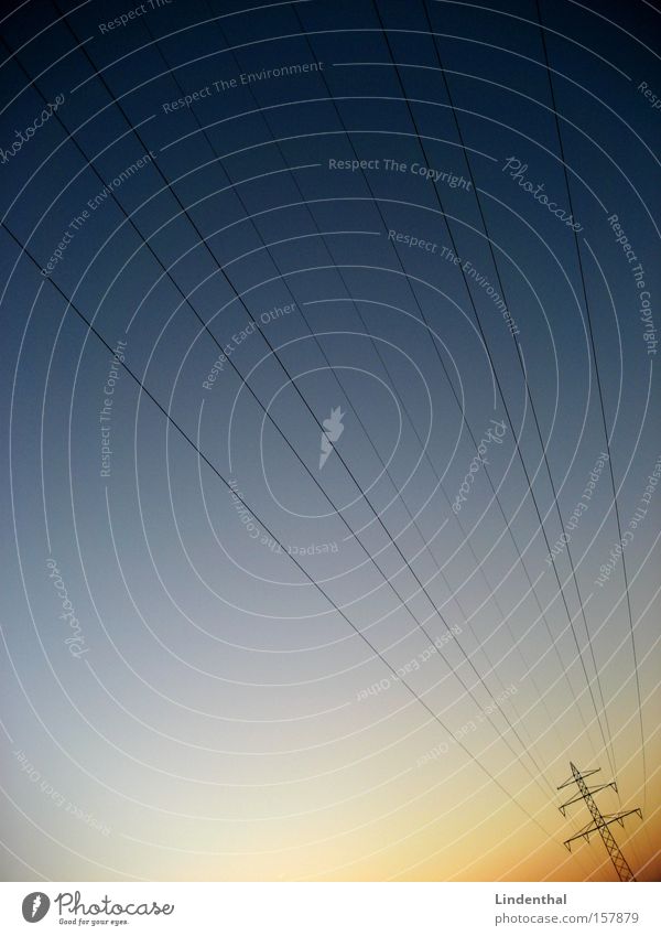 electricity Electricity Electricity pylon Twilight Diagonal Line Curve Communicate Tilt