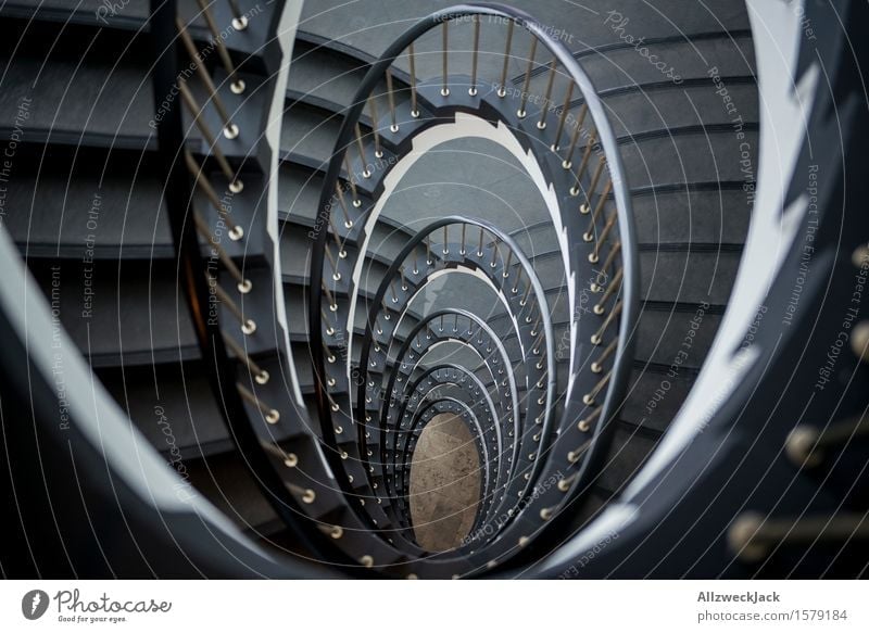 downward spiral II Stairs Esthetic Elegant Gray White Symmetry Staircase (Hallway) Winding staircase Banister Spiral Interior design Colour photo Interior shot