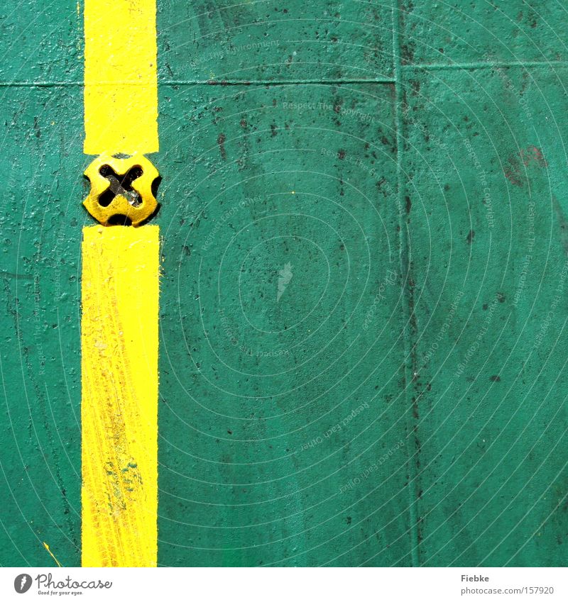 A yellow stripe on a green ground Yellow Green Stripe Metal Metalware Watercraft Rivet Colour Structures and shapes Arrangement Square Border Line