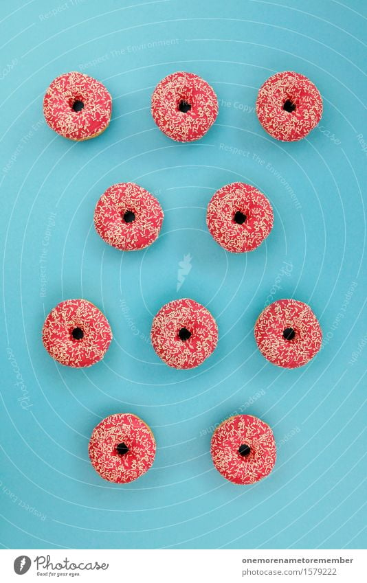 Doooooooooonut Art Work of art Esthetic Pink Blue Complementary colour Donut Many Pattern Symmetry Candy Sweet shop Candy stand Delicious Appetite Unhealthy