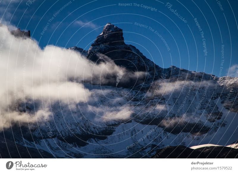 Snow-covered mountain in Savoy II Central perspective Deep depth of field Sunbeam Sunlight Light (Natural Phenomenon) Silhouette Contrast Shadow Day