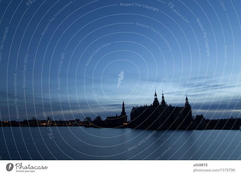 Silhouette of Frederiksborg Castle, Denmark Vacation & Travel Tourism Sightseeing Palace Town Renaissance tower famous Dusk national Europe Monarchy slot King