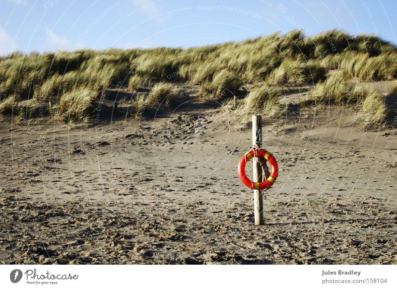 Wind, Sand & Dunes Landscape Beach Life belt Rescue Footprint Wild Loneliness Ireland Vacation & Travel Blue sky Sunlight Coast Earth Brittas Bay Beach dune