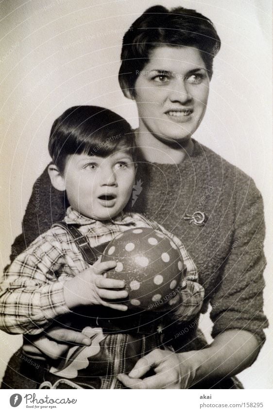 1960....... Photography Photographer Portrait photograph Child Son Mother Ball Leather shorts Lederhosen Retro Ancient Nostalgia Small Services