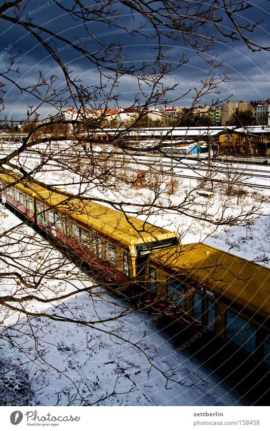 Berlin Winter Snow layer Commuter trains Horizon Skyline Railroad tracks Logistics Provision Public transit Transport transport accessibility