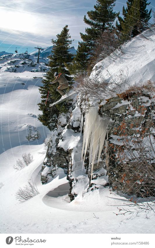 Franz Clamp Snow Skiing Mountain Sports Austria Jump Blue sky Waterfall Free skiing Deep snow Salzburg Federal State of Salzburg Extreme Winter sports freeride