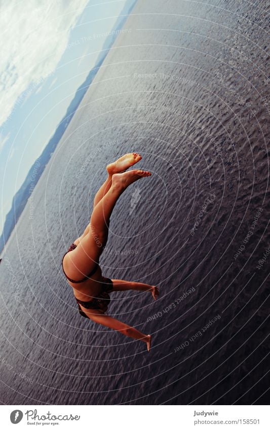 Handstand on the sea Jump Water Wet Ocean Woman Swimming & Bathing Bikini Lake Summer Joy Sports Vacation & Travel
