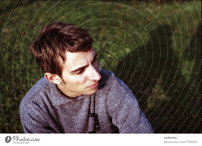 individualist Human being Man Youth (Young adults) Portrait photograph Face Meadow Garden Earnest Think Thought Emotions Shadow Character Concentrate Beautiful