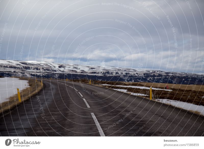 left. Vacation & Travel Tourism Trip Winter Environment Nature Landscape Earth Clouds Bad weather Iceland Transport Traffic infrastructure Street Road sign