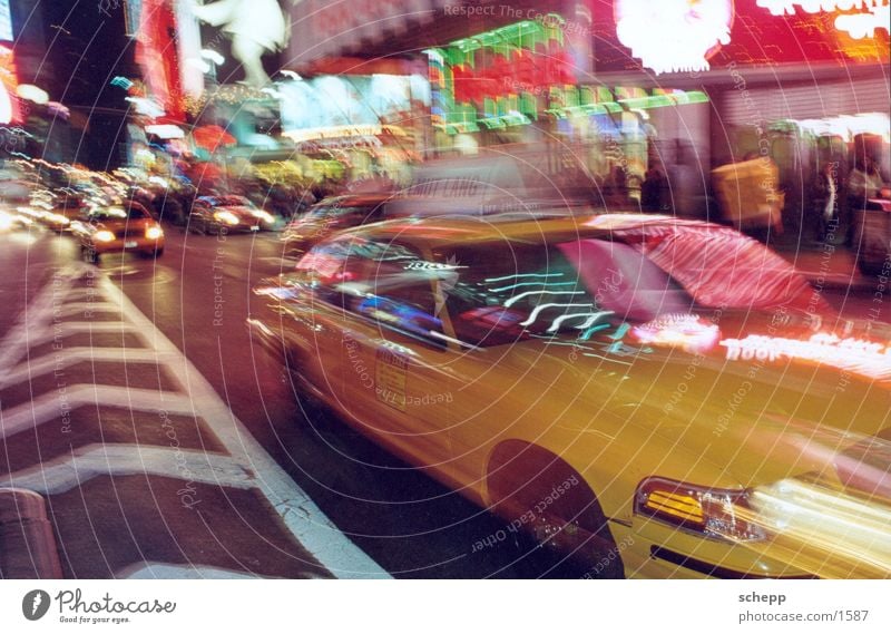 TIMES SQUARE2 Times Square New York City Americas Night Long exposure Action Taxi North America USA Movement