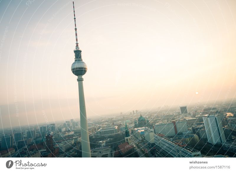 Sunset with TV tower over Berlin Lifestyle Shopping Style Joy Vacation & Travel Tourism Sightseeing City trip Business Television Sky Sunrise Climate Germany