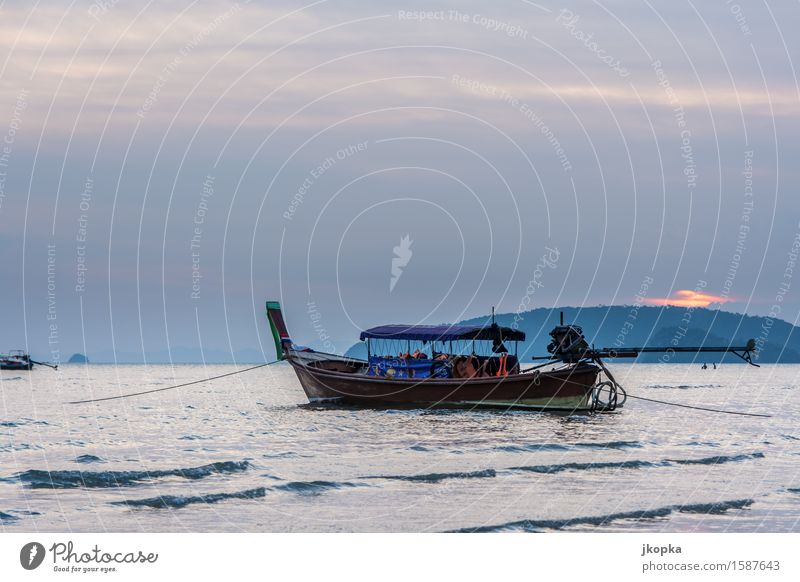 Thai boat in the book by Ao Nang, Andamensee Vacation & Travel Trip Adventure Ocean Waves Water Sky Coast Andaman Sea Means of transport Navigation