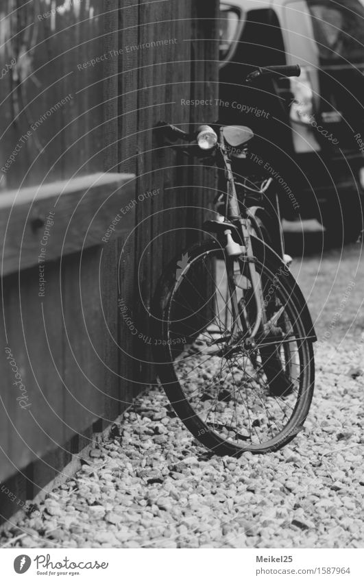 Bicycle at the barn gate Easter Village Deserted Authentic Simple Free Infinity Gray Black White Moody Anticipation Enthusiasm Thrifty Environmental protection