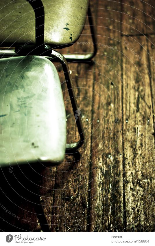 waiting room Wait Chair Wood Wooden floor Old Shabby Furniture Green Seating Gloomy