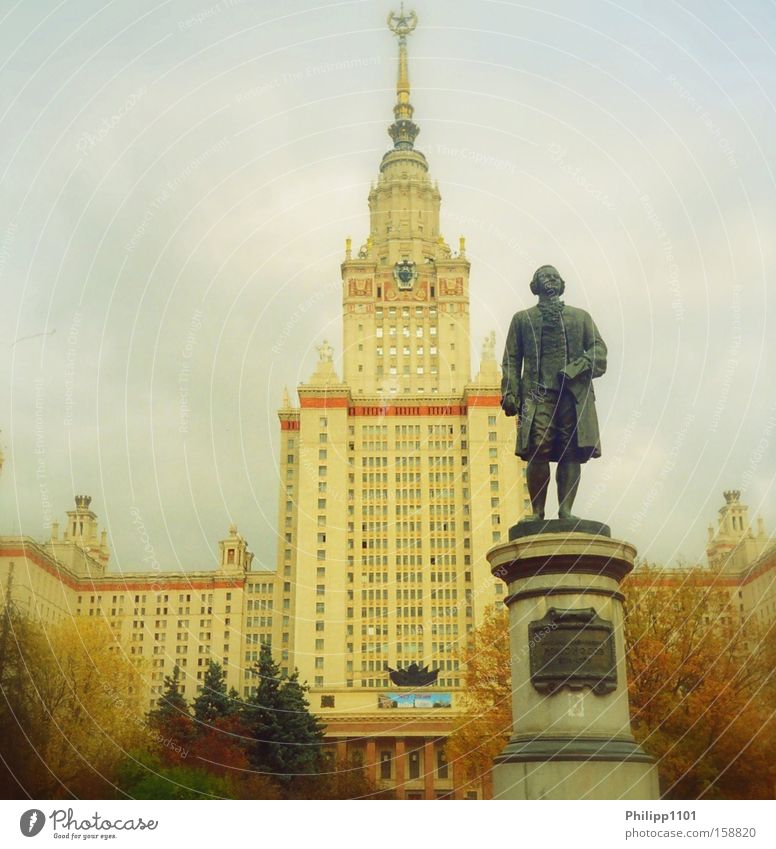 MGU - Moscow University Academic studies Russia Statue Autumn Seven Sisters Landmark Monument Education university Lomonossovsky Lomonosov