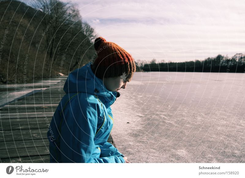 A Never Ending Story Woman Lake Ice Winter Nature Footbridge Cap Relaxation Loneliness Blue Cold Freedom Beautiful she