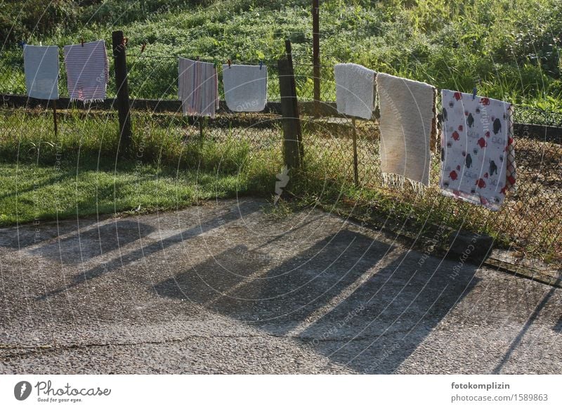 Carpets hang over a fence for airing / drying everyday life Fence clothesline Ventilate Hang Throw Clean Cleanliness Nostalgia Hang up Dry neat Shadow fresh air
