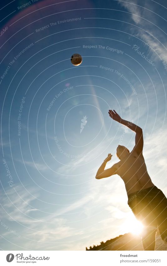 serve Silhouette Sand Ball Sun Back-light Youth (Young adults) Cool (slang) Warmth Athletic Playing Sunset Volleyball (sport) Jump Man Barefoot Tension
