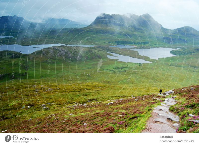 doubts about the view Hiking Landscape Clouds Summer Bad weather Fog Rain Meadow Mountain Lake Scotland Highlands Hollow Dark Gigantic Infinity Cold Wet Green