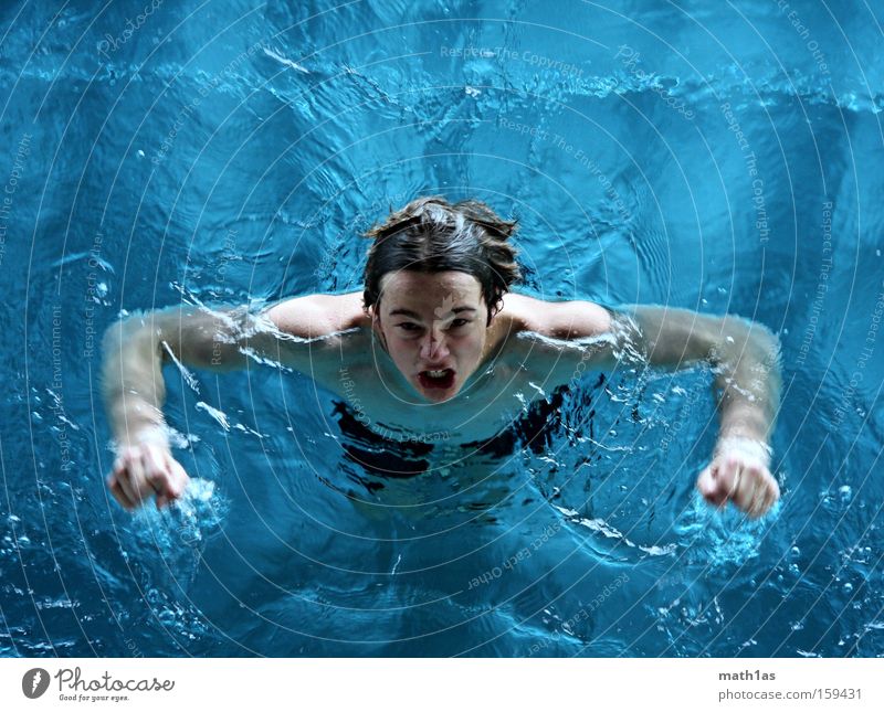 water demon Water Blue Evil Swimming pool Gray Turquoise Waves Anger Aggravation Devil Musculature Head